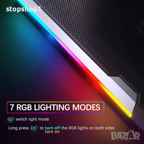 Охлаждаща подложка за лаптоп TopMate C11 RGB Охладител за геймърски преносими компютри, стойка за ве, снимка 4 - Лаптоп аксесоари - 46447112