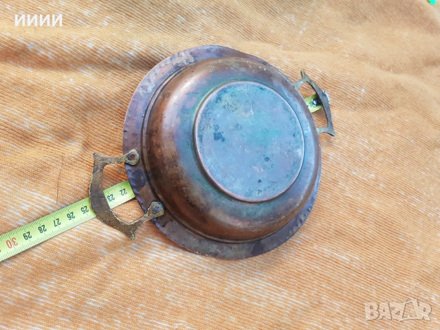 Бакърена тенджера купа чиния с капак, снимка 5 - Антикварни и старинни предмети - 53178002