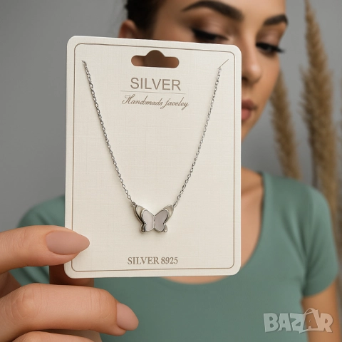 Елегантно дамско колие с висулка пеперуда, снимка 6 - Колиета, медальони, синджири - 51926250