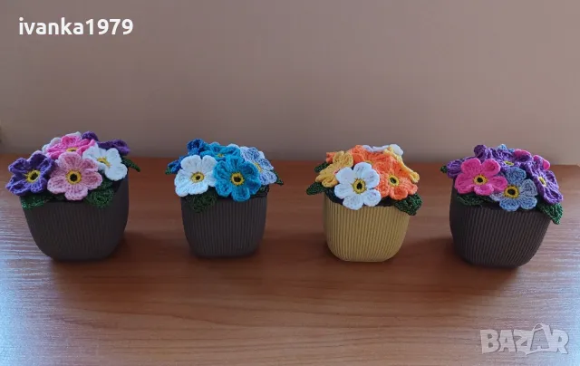Плетени теменужки в кашпа, снимка 10 - Изкуствени цветя - 42001890