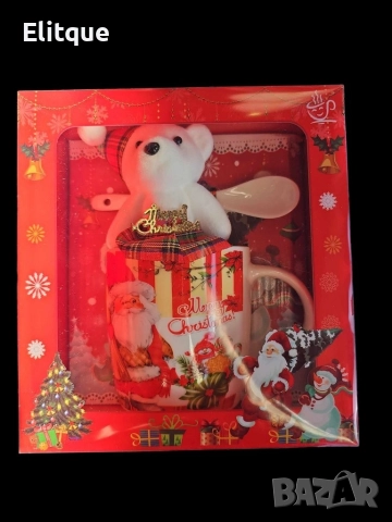 Коледна чаша с лъжичка и плюшено мече