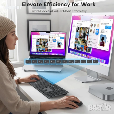 Безжична клавиатура OMOTON за Mac с метална рамка, 2.4G/Bluetooth клавиатура с подсветка, снимка 6 - Клавиатури и мишки - 53778119