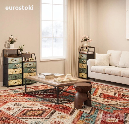 Скрин VEDECASA, скрин с 4 чекмеджета от плат, с отворен рафт, метална рамка, дървен плот, винтидж , снимка 7 - Скринове - 52777394