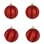 Комплект коледни топки за елха – червени матови с кадифени райета Ø10 см – 4 броя_1241005, снимка 1
