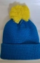 Зимна шапка с пискюл – синя с жълт пух, снимка 1