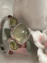 Марков сребърен пръстен с естествени камъни зелен рутилов кварц, перидот и гранат , снимка 7