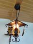 Уникален старинен полилей от ковано желязо с красиви орнаменти и стъкленица , снимка 1 - Лампи за таван - 46020162