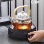 Стъклен чайник от Боросилкатно стълко,Стъклена цедка за чай, С топлоустоичива дръжка,Обем- 1л. , снимка 5