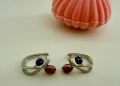 Сребърни обеци S925 с камък - цирконий - Роза, снимка 2