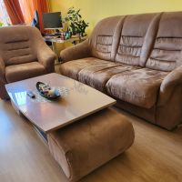 Холна гарнитура - диван, фотьойл, табуретки, маса, снимка 1 - Дивани и мека мебел - 45470549