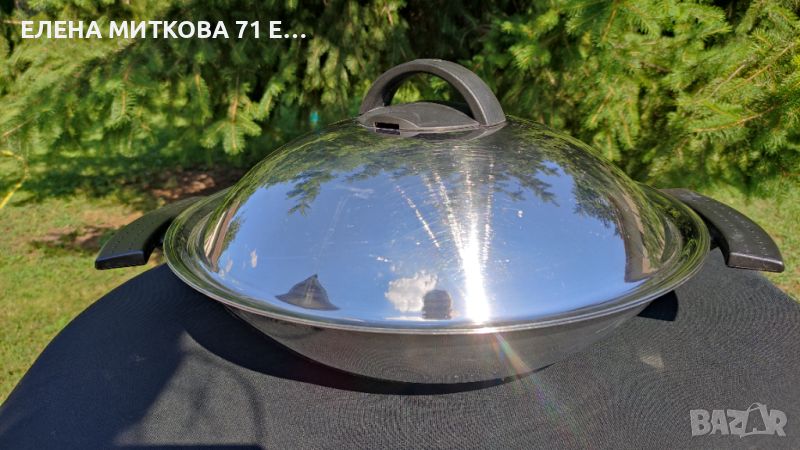 Fissler много голям уок тиган от неръждаема стомана с капак с отдушник, снимка 1