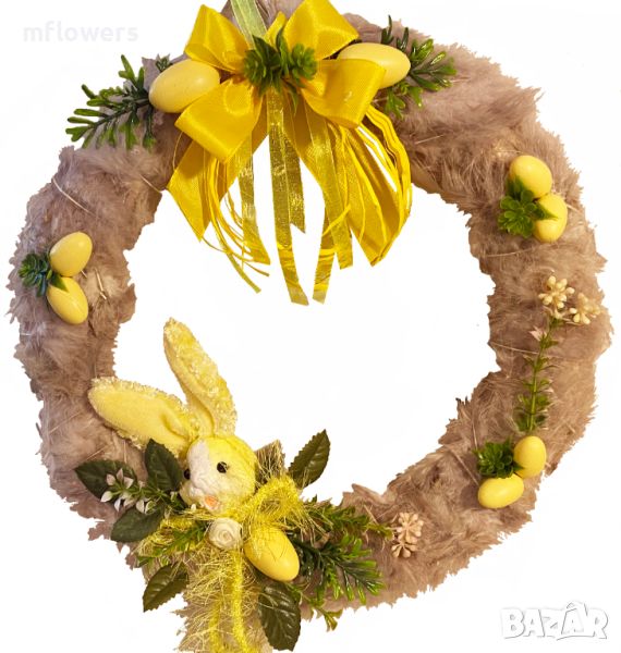 Великденски венец # 3 Великденска декорация с пух - 30 см, снимка 1
