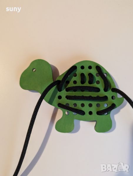 Образователна дървена играчка за нанизване костенурка, снимка 1