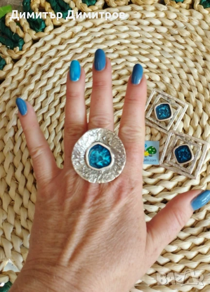 Дамски комплект  обеци и пръстен със смола. Бижута Луди гъби. Идея за подарък., снимка 1