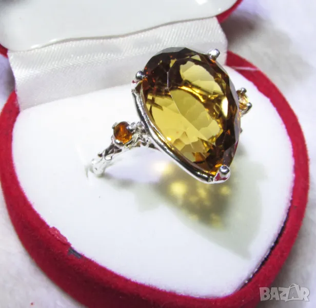 925 сребърен пръстен с натурален цитрин камък  17x12мм, подходящ за подарък, снимка 1