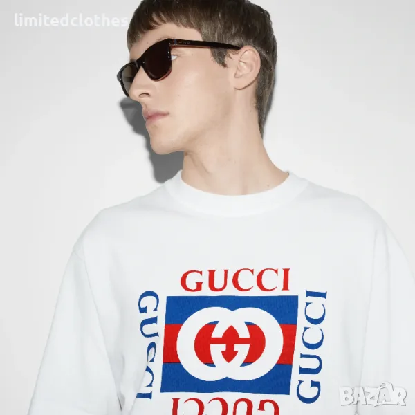 GUCCI GG White Interlocking Box Logo Relaxed Fit Мъжка Тениска size L, снимка 1