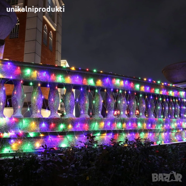 Коледни лампички LED мрежа 1.5м х 1.5м многоцветна светлина 144 диода , снимка 1