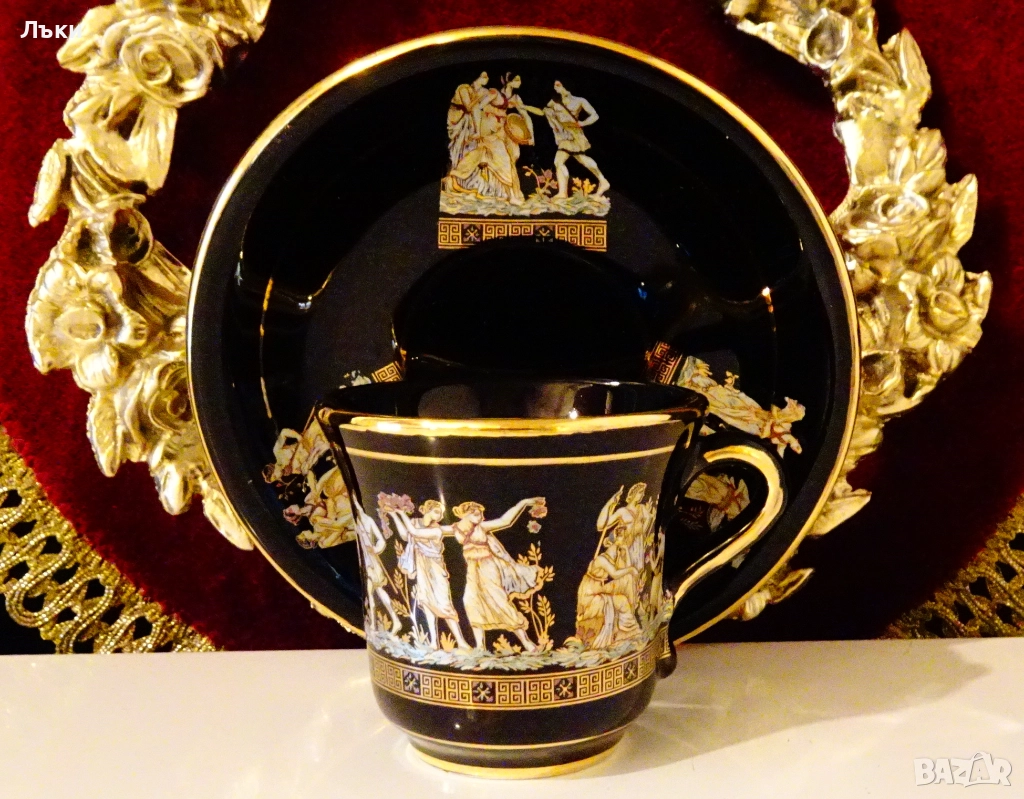 Гръцка чаша с чиния,24 карата злато. , снимка 1
