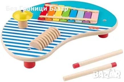 Нова Дървена музикална маса Fisher-Price с перкусионни инструменти деца 2+, снимка 1