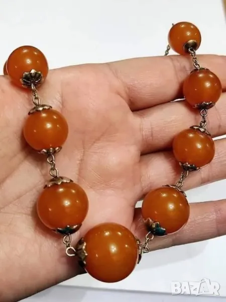 Руско (СССР) сребърно колие с Кехлибар , снимка 1