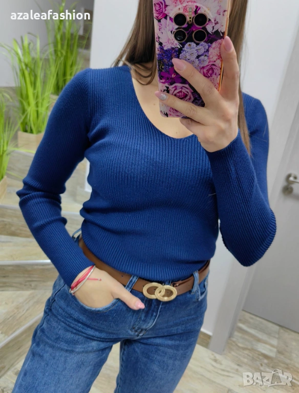 Син дамски пуловер, снимка 1