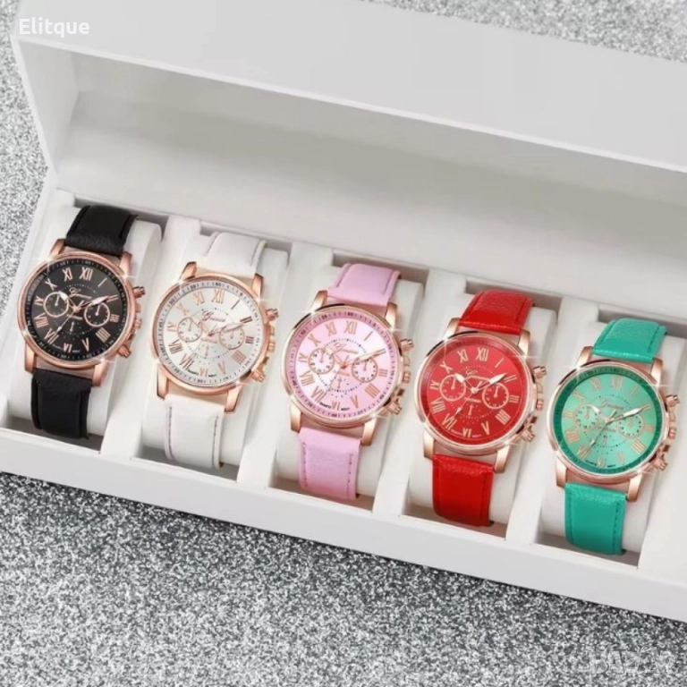 Дамски кварцов часовник с к. верижка, различни цветове Цвят на часовника: бял, лилав, син, черен, ро, снимка 1