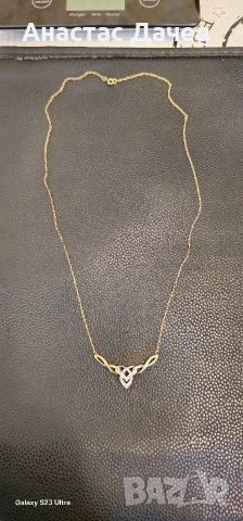 Златно дамско кулие 375 със 5 малки диаманта, снимка 5 - Колиета, медальони, синджири - 53795421