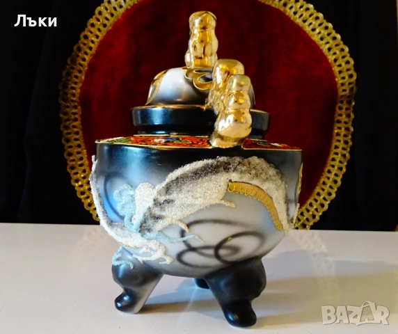 Кадило,тамянник японски порцелан Satsuma,дракон. , снимка 3 - Антикварни и старинни предмети - 51476637