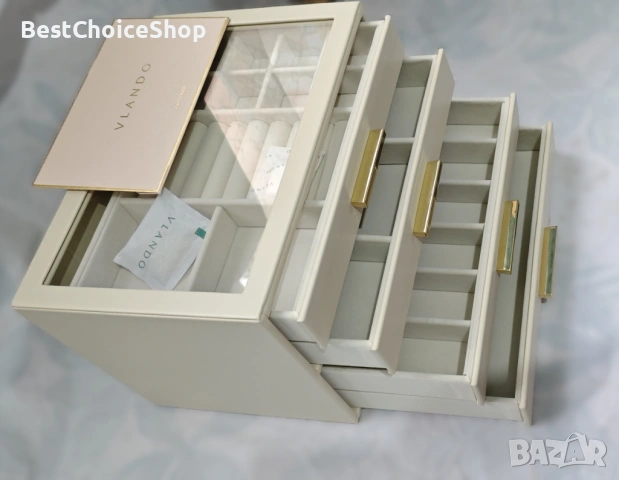 Vlando кутия за бижута 4-етажен органайзер с стъклен капак, снимка 3 - Подаръци за жени - 53199360