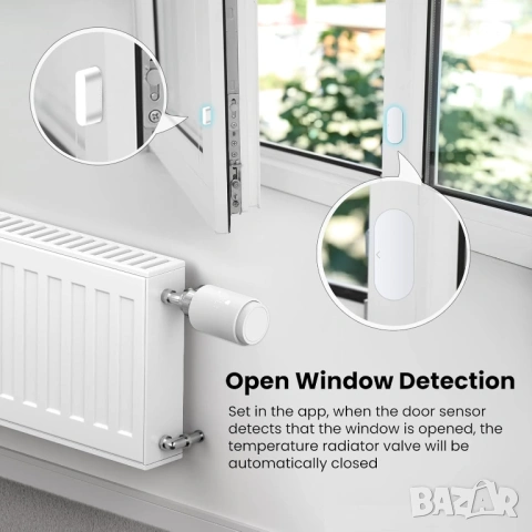 Moes, термо глава, сензор за врата/прозорец, термометър/хигрометър НОВ, снимка 6 - Радиатори - 53376111