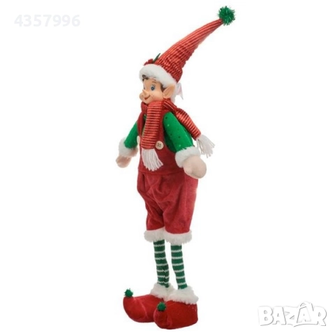 Коледна фигура на елф с червен кадифен гащеризон, зелена блуза, 60см, снимка 2 - Декорация за дома - 52392966