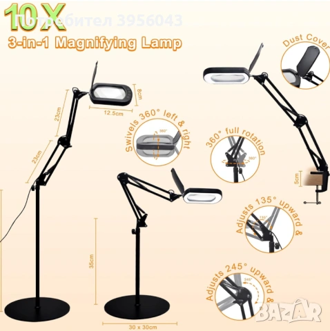 Нова LED лупа 10X 3-в-1 с осветление, стойка и щипка