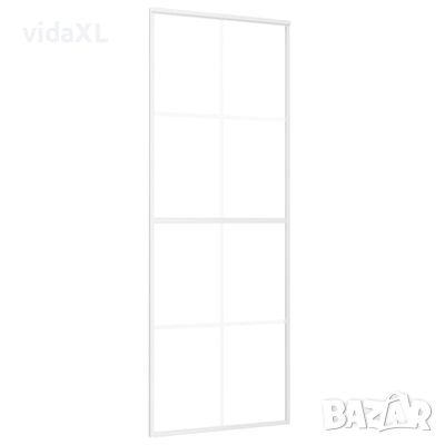 vidaXL Плъзгаща се врата матирано ESG стъкло и алуминий 76x205 см бяла(SKU:151669