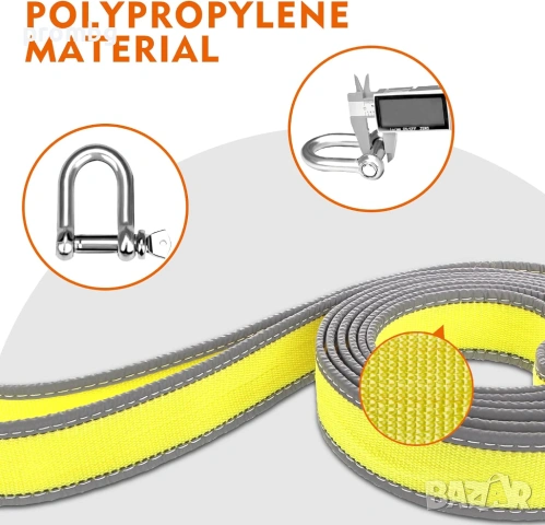 здраво въже за теглене, 9 т, 5м, 2 куки, ръкавици, светлоотразително, снимка 2 - Аксесоари и консумативи - 35566385