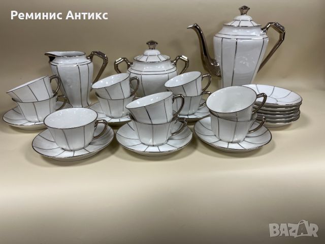 Порцелан, "Лимож" сервиз за чай в бяло и сребърно, стил Арт Деко., снимка 2 - Сервизи - 45431294