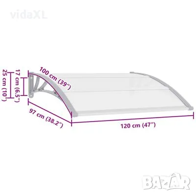 vidaXL Навес за врата сив 120x100 см PC(SKU:45628）, снимка 3 - Други - 48636851