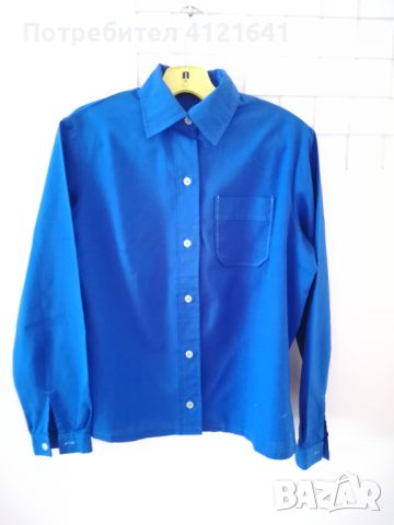 Дамска риза, морско синьо, вталена, гръдна обиколка 100 см, снимка 2 - Тениски - 46407358