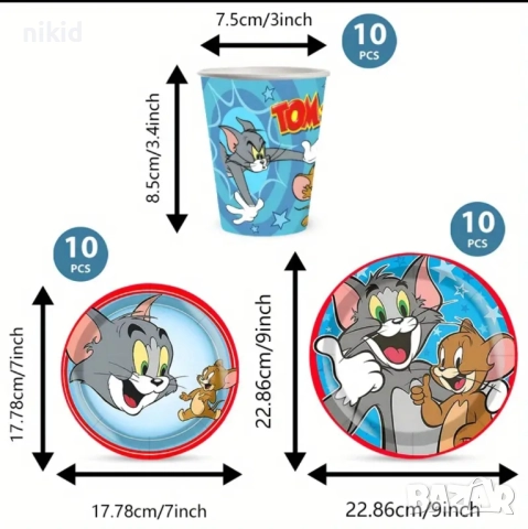 Том и Джери Tom and Jerry 8 бр големи парти чинии чинийки или чаши, снимка 2 - Чинии - 41846203