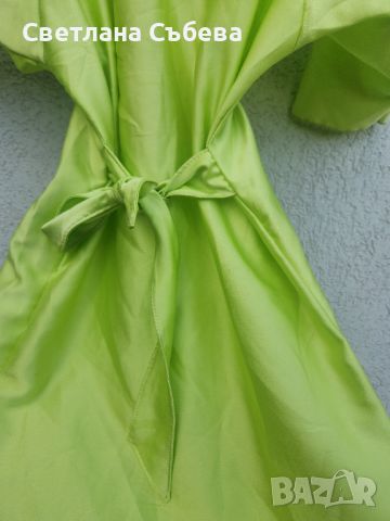 Зелена рокля сатен, снимка 2 - Рокли - 45926705