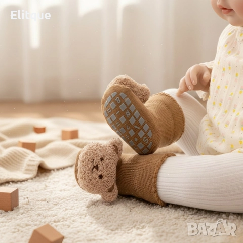 Неплъзгащи се бебешки чорапи с дизайн на мече - Незаменим комфорт и безопасност, снимка 8 - Бебешки чорапи - 52853478