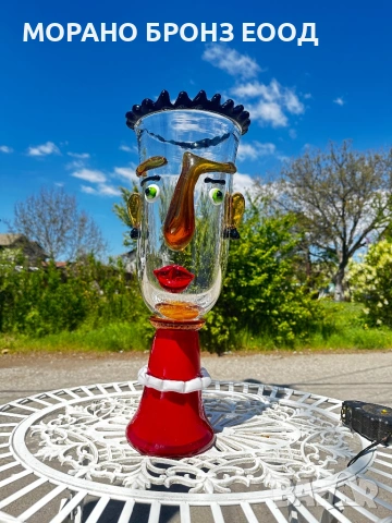 Уникална масивна арт ваза „Абстрактно лице“ – 51 см, 8 кг (Стил Пикасо / Мурано)