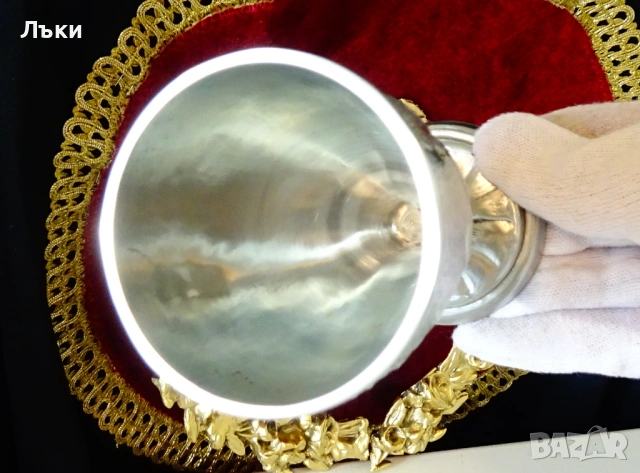 Калаен бокал,чаша за вино,роза,орнаменти Art Deco. , снимка 2 - Антикварни и старинни предмети - 53650285