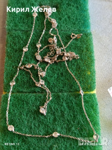 Сребърен синджир с кръгли циркониеви кристали майстоска изработка 26339, снимка 6 - Колиета, медальони, синджири - 54006150