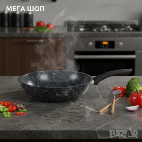 Уок тиган Goldmann GM 1302-26, 26x7см., Алуминий, Мраморно покритие, снимка 2 - Аксесоари за кухня - 53879458