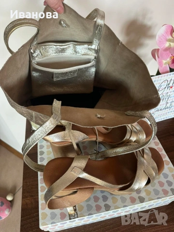 Дамски сандали Gabina/Oh, my sandals и златиста чанта-торба естествена кожа, снимка 5 - Сандали - 53755296