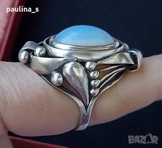 Антика / Сребърен пръстен с Лунен камък проба 925 , снимка 3 - Пръстени - 45261556