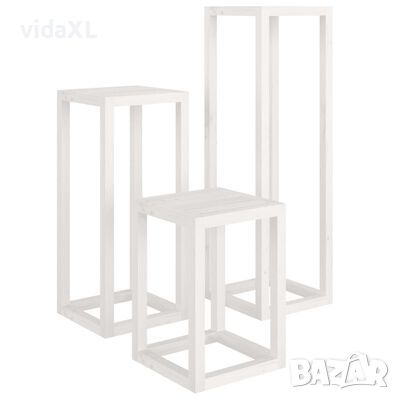 vidaXL Комплект стойки за растения, 3 части, бели, бор масив(SKU:822268, снимка 1 - Други - 46040682