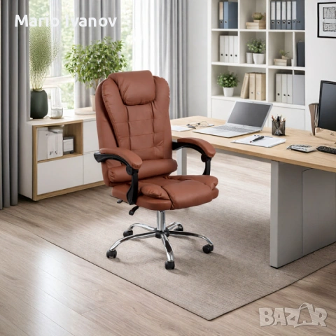 Ергономичен офис стол с лумбална опора от еко кожа – комфорт за дълги часове без болки, снимка 3 - Столове - 53043285