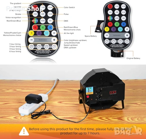 Професионален акумулаторен LED Par прожектор, 36 RGB диода, 5000mAh батерия, дистанционно и DMX, снимка 9 - Друга електроника - 54151539