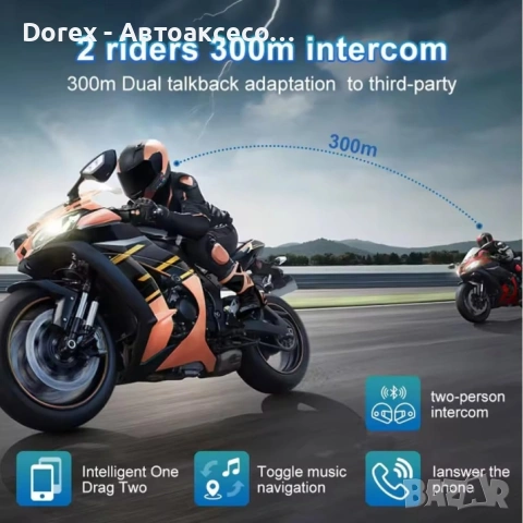 Bluetooth слушалка за моторна каска с интерком и шумопотискане, снимка 10 - Аксесоари и консумативи - 53901333